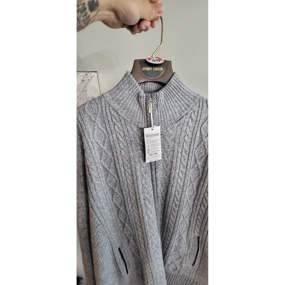 #48 2XL NEW*** SUPER NICE CABLE KNIT SWEATER WITH FLEECE LINING ZIP WARM!!!